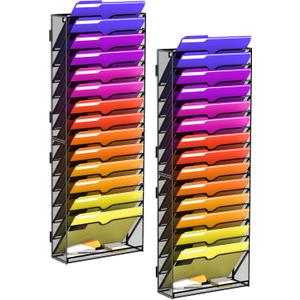 15-Tier Wall File Organizer, Wall File Holder Mesh Mail Organizer for Papers, Folders, Letters, Magazine Rack for Office Home Classroom, Black 2 Pack