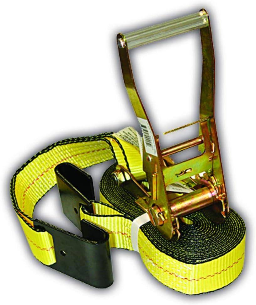 Everest - S1022 Premium Ratchet Tie Down 1 PK 2 IN. X 27 FT 3333 LBS. Working Load 10000 LBS. Break Strength Flat-Hook Cargo Straps - Moving Appliances and Equipment - Vibrant Everest Yellow