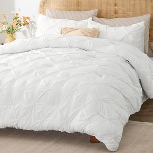 BEDELITE White Queen Comforter Set - 3 Pieces Boho Pintuck Bedding Comforter Sets, Lightweight Soft & Warm Bed Comforter Queen with 2 Pillowcases for All Season (Queen(88"x88"))