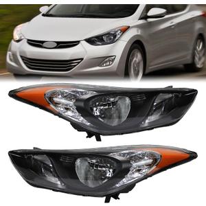 Headlight Headlamps Assembly Compatible with 2011-2013 Hyundai Elantra US Built 92101-3Y000, 92102-3Y000 Direct Replacement (Black Housing)