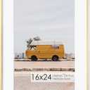 Fun Memories 16x24 Frame Gold, 16 x 24 Poster Frame with Mat for 12x18 Photo-Tempered Glass, Wall Hook Included, Set of 1