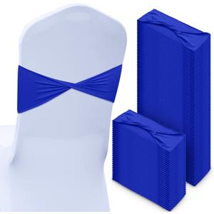 CHENGU 100 Pcs Spandex Chair Sashes Plain Bow Wedding Royal Chair Bands Without Buckle Birthday Decorations Elastic Ties Spandex Slider Sashes for Events Party Ceremony, Blue