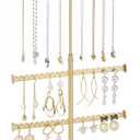 Jenseits Gold Jewelry Organizer Stand with Ceramic Tray  Cute Jewelry Holder for Necklaces, Earrings, Rings & Bracelets, Decorative Jewelry Display for Vanity Dresser, Great Gift for Women & Girls