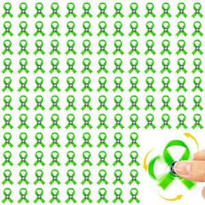 Arrowbash 100 Pcs Mental Health Awareness Fidget Spinners Bulk Acrylic Green Ribbon Fidget Spinners Mental Health Awareness Month Gifts for Women Men Charity Public Social Event Welfare Supplies