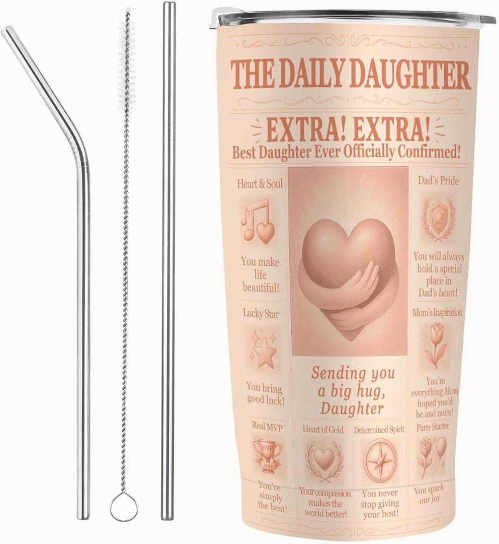 Daughter Gift Tumbler 20oz Insulated Stainless Steel Travel Cup with BPA-Free Lid, From Mom & Dad, Best Daughter Ever Gift, Birthday, 21st, Graduation, Hot Cold Coffee