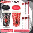 Yungyan 48 Sets 16 oz Halloween Spider Party Favor Goodie Cups with Lids and Straws for Spider Birthday Supplies Red Black Disposable Paper Cups Paper Straws for Halloween Birthday Movie Event