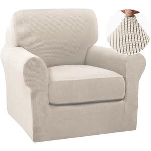 Turquoize 2 Piece Chair Covers Chair Slipcovers for Living Room Small Armchair Chair Cover with Arms Washable Furniture Cover for Chairs Feature Thick Jacquard Fabric (Small Armchair, Island Fossi)