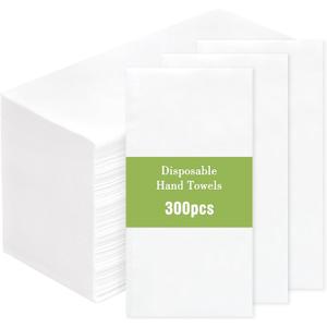 Moretoes 300 Pack Disposable Paper Hand Towels for Bathroom, Linen-Feel 12" x 17" Single-Use Bathroom Napkins for Guests, Disposable Cloth-Like Hand Tissue Paper (White)
