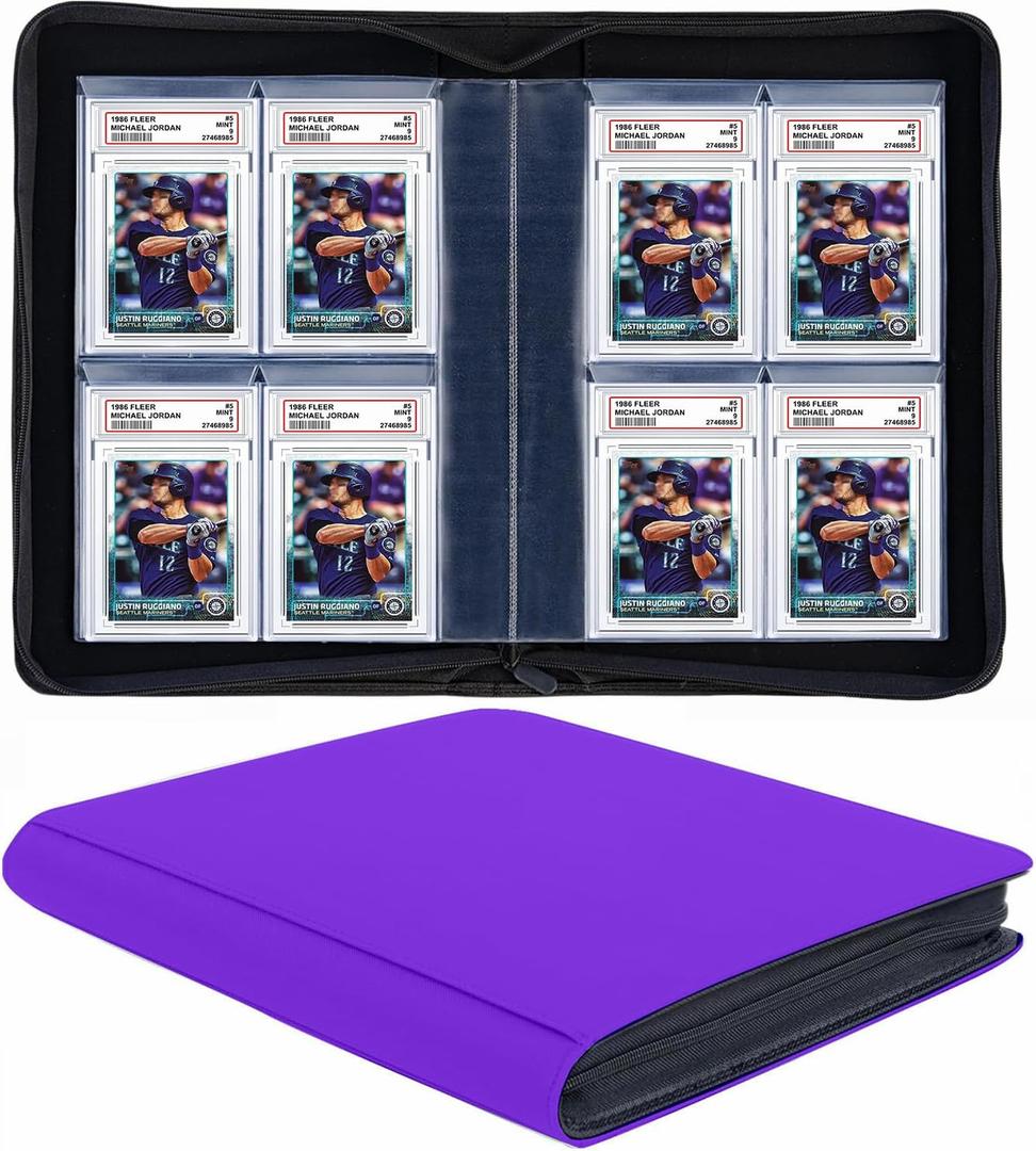 40 Pockets Graded Card Binder, Toploading PSA Slab Holder Album, PU Leather Graded Card Storage Binder, Premium 4 Pocket PSA Card Binder Album with Sleeves (Purple)