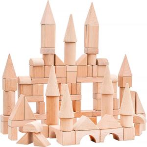 Kids Wooden Blocks - 100 Pcs - Building Blocks for Toddlers - Natural Beech Wood Blocks - Preschool Learning Toys Stacking Block