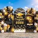 WovWeave Graduation Arch Backdrop Stand Cover Set of 3-4ft 5ft 6ft Grad Arch Cover Photo Booth Backdrop Decorations for Graduation Party Decor Supplies (Black Gold,Congrats)