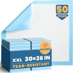 BIGGMED Tear-Resistant Bed Pads 50 Count Disposable Underpads 30" x 36" , Super Absorbent Chux, Thicker Extra Large Incontinence Bed Pads, Pee Pads for Adults, Kids, Elderly, Pets