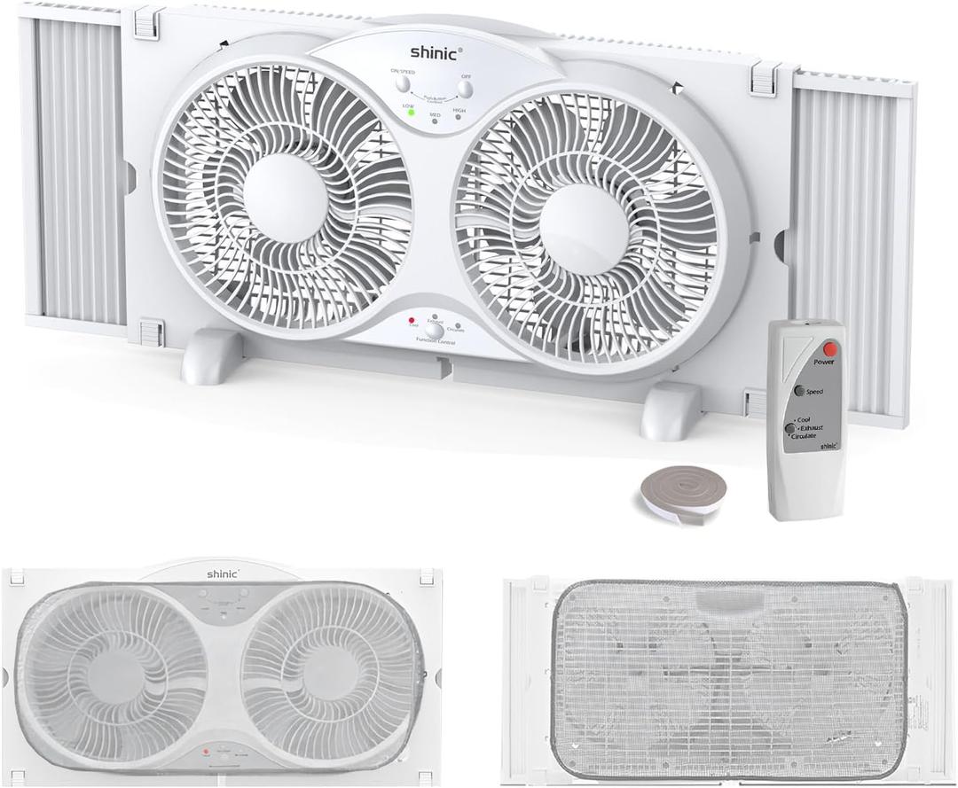 shinic 9" Quiet Window Fan with Remote Control - 2026 Upgraded, 3-Speed Reversible Airflow, Includes Removable Bug Screen, Dust Cover & Foam Sealing Tape, Expandable Panels 24"-37", ETL Listed