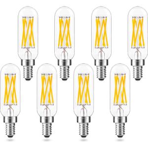 Dimmable T8 Antique LED Light Bulb, E12 Small Candelabra Base, 60W Equivalent Tube Soft White 3000K, 600 Lumens, 6-Watt Filament Edison Bulb for Chandelier, Home, Clear Glass (8-Pack)