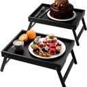 Fibogollo 2 Pack Bamboo Bed Tray Table with Folding Legs, Breakfast Trays, Serving Tray for Food and Snack, Laptop Trays for Working(Black)