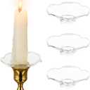 Hewory Glass Bobeches for Candlestick Holders, 3 PCS Candle Drip Protectors Candle Rings for Tapers, Candle Drip Catcher for Candle Stick Candle Holder for Wedding Party Church Home (Scallop, Clear)