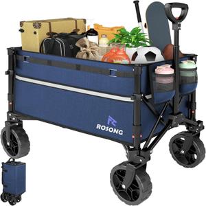 Collapsible Wagon Cart with Wheels Foldable - Folding Utility Heavy Duty Wagons Carts for Grocery Sports Garden Shopping Camping Wheelbarrows (Navy Blue, 120L)