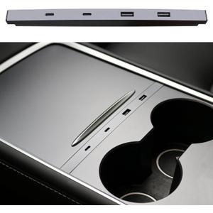 Car USB Hub Charger for Tesla Center Console with Fast Charging Retractable Cables Phone Charger Docking Station Accessories(Model 3 2021-2023 & Model Y 2021-2024)