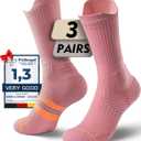 Womens Coolmax Bamboo Viscose Compression Running Crew Socks, Moisture-Wicking Anti-Blister Hiking&Gym Athletic (Medium, Dusty Pink), 3 Pairs 