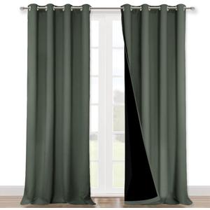 NICETOWN 100% Blackout Blinds, Set of 2, 46" x 96", Dark Mallard, Laundry Room Decor Window Treatment Curtains for Large Patio Sliding Door, Thermal Insulated Curtains for Bedroom