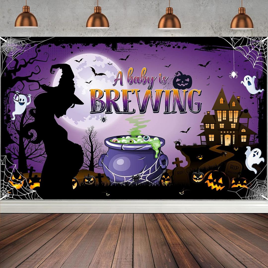 Halloween Shower Backdrop with Magic Theme, Baby Shower Party Decorations, Supplies & Favors, Photobooth Props Banner, 72.8 x 43.3Inch