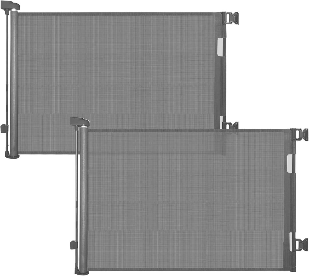 2-Pack Retractable Baby Gate for Stairs-33Height, Expands up to 55Width-Safety Gate for Infants, Toddlers, Dogs & Pets-Easy Install, Secure Closure, Gray Mesh Design for Indoor & Outdoor Use
