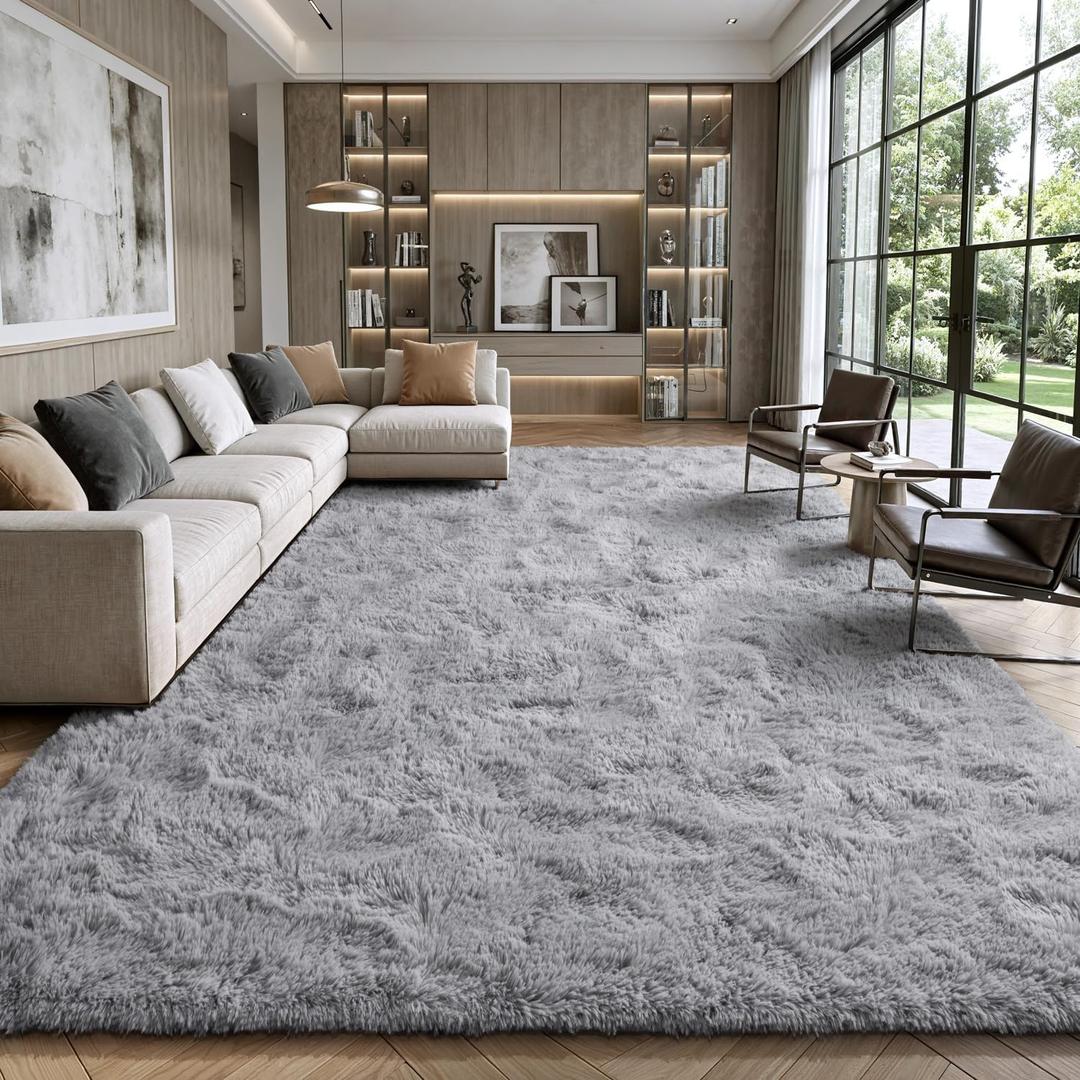 10x14 Area Rugs for Living Room, Large Fluffy Carpet for Bedroom Office Dorm Room, Soft Plush Shag Non Slip Indoor Floor Rug, Home Dcor Aesthetic Carpet, Machine Washable, Grey