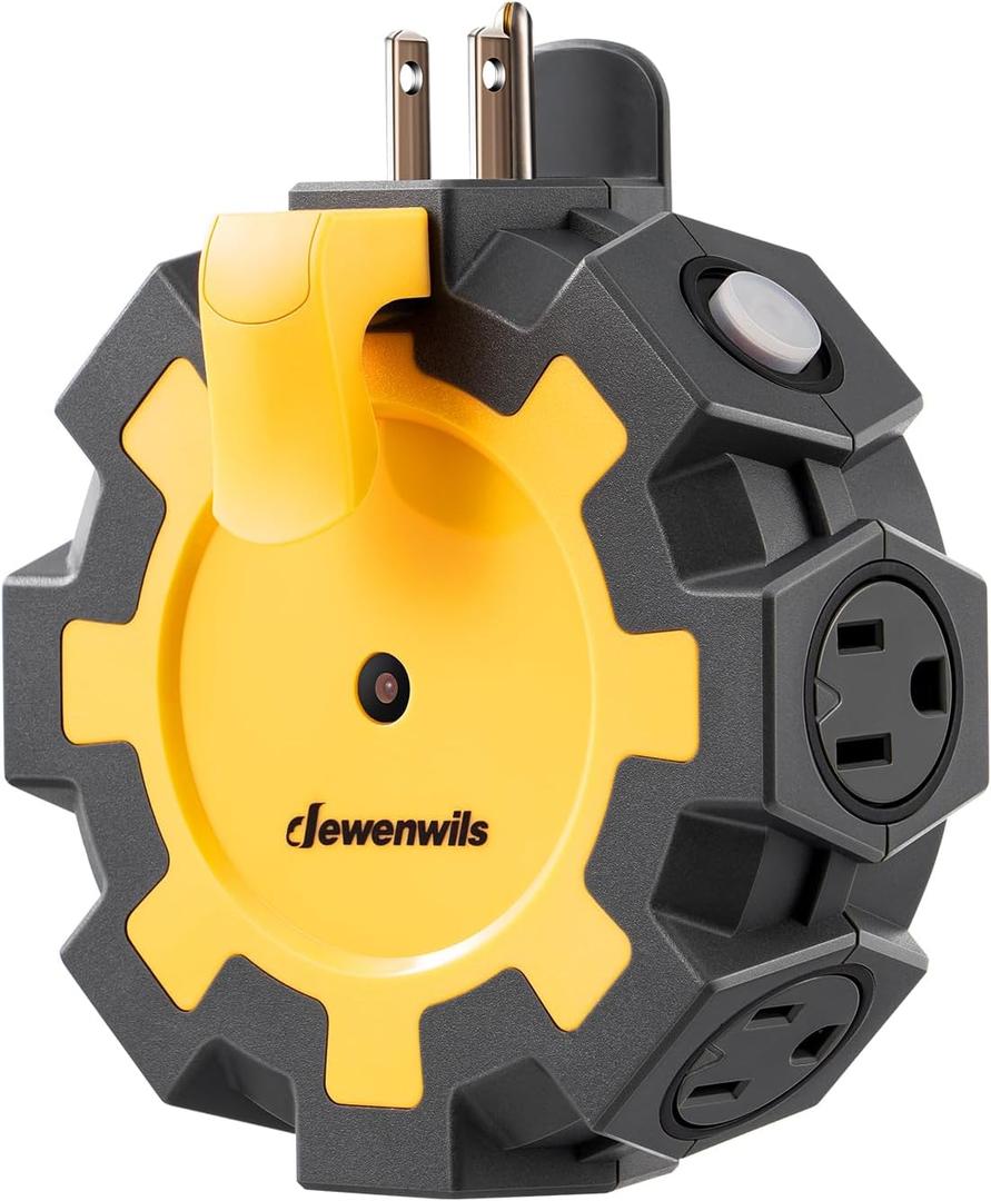 DEWENWILS Heavy Duty 6 Outlet Power Hub with Swivel Safety Covers, Outdoor Extension Cord Adapter, Resettable 15A Circuit Breaker, for Outdoor Lights, Holiday Decorations, Workshop, Jobsite, Garage