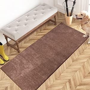 PURRUGS Dirt Trapper Door Mat 24" x 59", Non-Slip Machine Washable Entry Rug, Shoe Scraper, Dog Doormat, Super Absorbent Welcome Mat for Front & Back Door, Muddy Shoes & Paws, Brown-Light Cream
