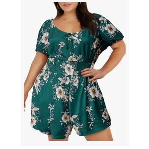 Eytino Plus Size Jumpsuits for Women Loose Summer Smocked Square Neck Sleeveless Short Rompers with Pockets 4X