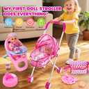 Baby Doll Stroller Play Set with 12.5" Baby Dolls, 28 Pcs Pretend Role Play Doll Accessories Including Crib, Dining Chair, Doll Clothes, Sunglass, Handbag for Girls Toddlers 3-5 4-6 5-7, 21.65 X 11.02 X 7.87 Inches