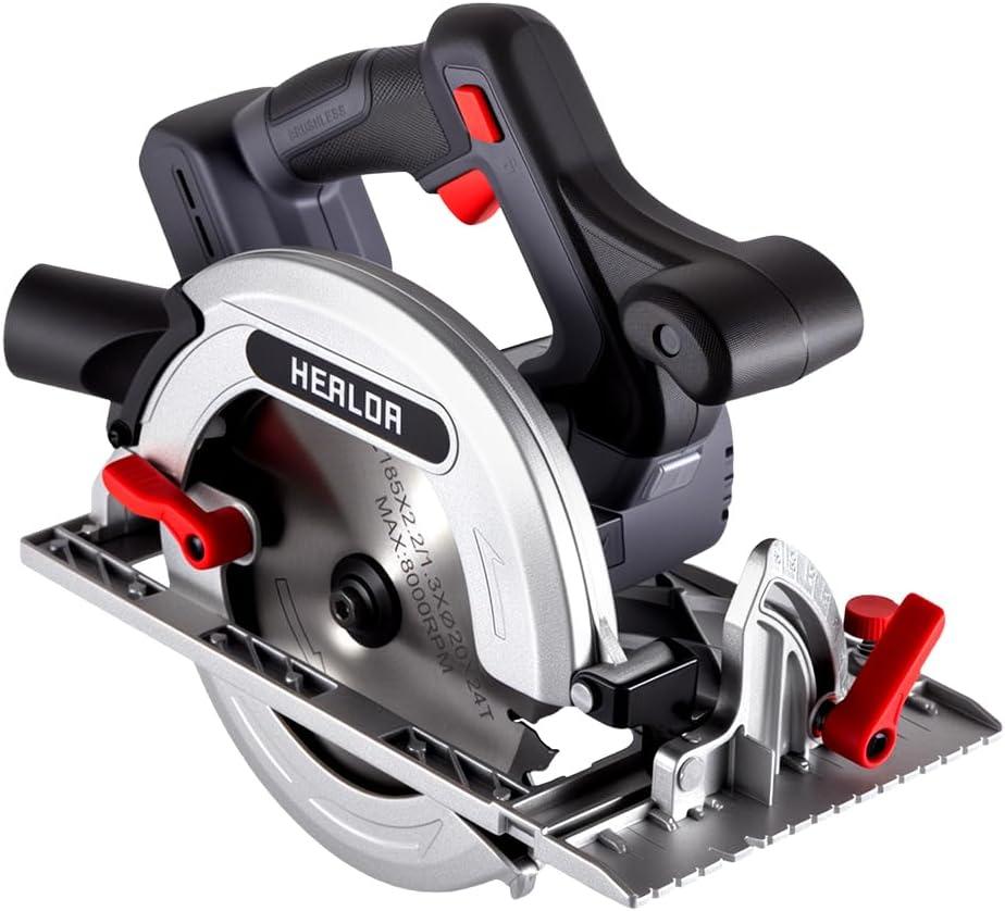 Cordless Circular Saw, Portable Table Saw Compatible with Dewalt 20V Battery, Power Mini Circular Saw with 7-1/4-Inch Blade, 5600RPM, Adjustable 0-57 Max Angle for Wood Cutting Tools (No Battery)