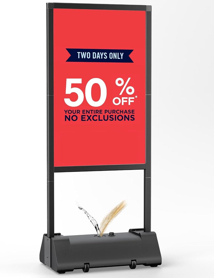 GUOHONG 24x36 Inch Outdoor Sign Holder Stand, Heavy Duty Poster Stand with Water Base & Wheels, Aluminum Alloy Pavement Curb Sidewalk Sign for Restaurant, Trade Show, Business (Frame Only)