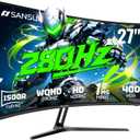 SANSUI 27 Inch 280Hz Curved Gaming Monitor,WQHD 280Hz / HD 400Hz Dual Mode,1500R Curved Computer Monitor, HDR400 135% sRGB 5000:1 Contrast Ratio, PIP/PBP,OD 1ms AI Crosshair,HDMI2.1 * 2, DP1.4,VESA (Black)