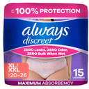 Always Discreet Adult Diapers for Women, Incontinence Underwear, Postpartum Essentials, Disposable Briefs, Max Absorbency, Bladder Leak Protection, Extra Large/XL, 15ct