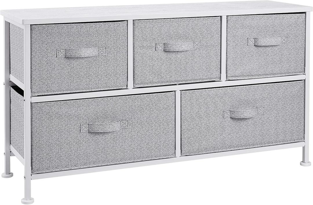 Amazon Basics Extra Wide Fabric 5-Drawer Storage Organizer Unit for Bedroom Closet, White