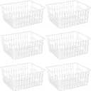 Redrubbit Wire Storage Baskets, Large Farmhouse Metal Freezer Basket Storage Organizer Bins with Handles for Kitchen Cabinets, Pantry, Closets, Bedrooms, Bathrooms, Set of 6, White