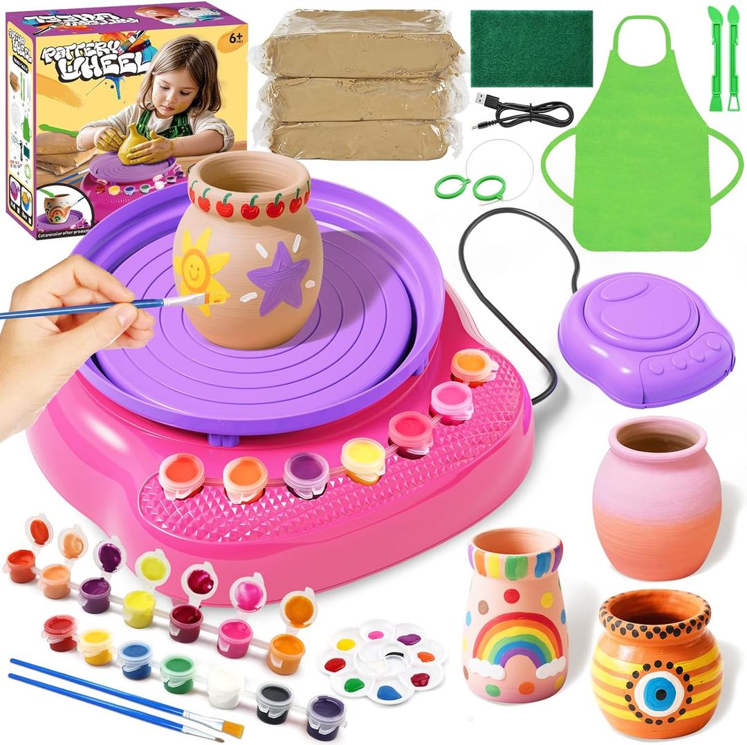 Pottery Wheel for Kids, Arts and Crafts for Kids Ages 8-12, Crafts for Girls 8-12, Complete DIY Clay Wheel Pottery Kit for Beginners, Kid Crafts Gifts for Girl Toys Ages 8 9 10 11 12 Year Old Birthday (PINK)