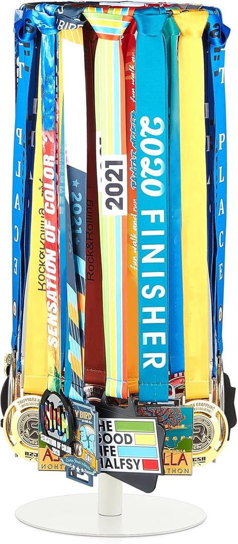 Shimeyao Medal Hanger Display Honor Display Rotatable Award Holder Rotating Metals Rack Adjustable Award Holder Stand for Basketball Running Sports Race, 30+ Medals (White)