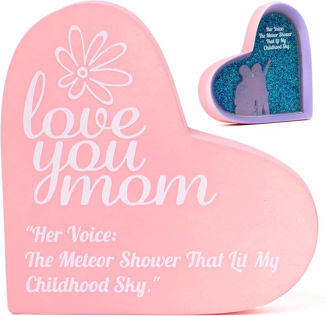 Mom Day Gift Ideas - 4x4in Pink Resin Heart Keepsake, Dual-Purpose Desk Decor & Ring Tray with Mothe (No Assembly Needed)