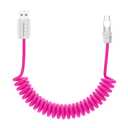 chubbycable Curly Chubby - Retractable Fast Charging Cable 240W Coiled Charger Cord for Car Durable USB-C Cable for Phones, Tablets and More, Pink, USB-A to Type-C, 1.3FT-2.3FT