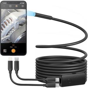 Anykit USB Endoscope Camera with 8 Adjustable LED Lights, Borescope with Semi-Rigid Snake Camera, IP67 Waterproof Inspection Cam Compatible with iPhone and Android Devices (9.8 ft)