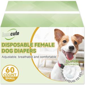 IMMCUTE Dog Diapers Female Small, 60 Count, Breathable & Adjustable Disposable Puppy Diapers, Super Absorbent Female Dog Diapers for Heat, Excitable Urination, Incontinence