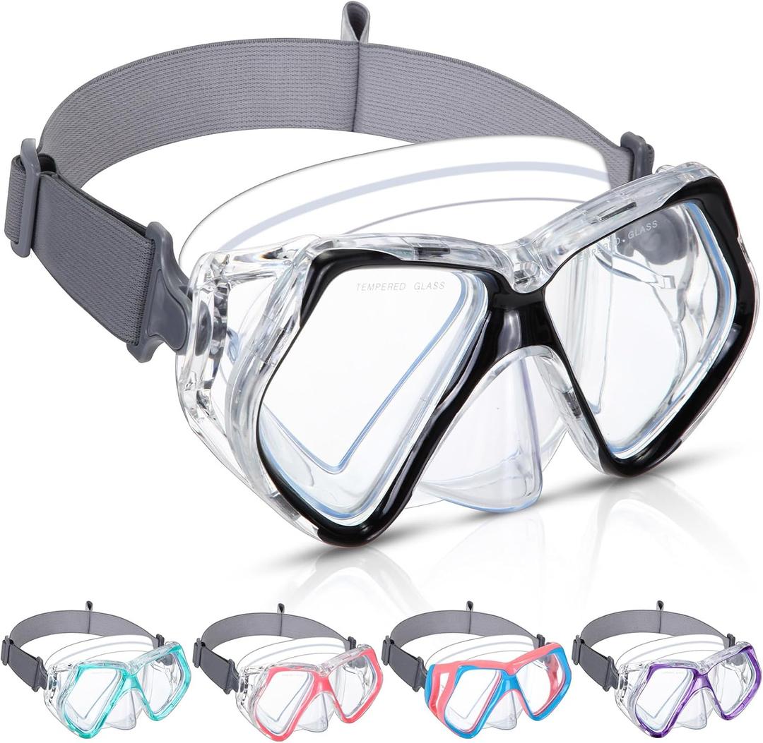 Fabbay Adults Youth Swimming Goggles with Nose Cover Fabric Stretchy Strap Diving Goggles Swim Waterproof Snorkel Mask (Black)
