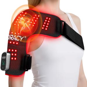 Cordless Red Light Therapy for Shoulder with Heat & Massage, 5000mAh Rechargeable Heated Shoulder Pad 660nm&850nm Near Infrared Light Therapy Wrap for Joint Pain Relief (Black)