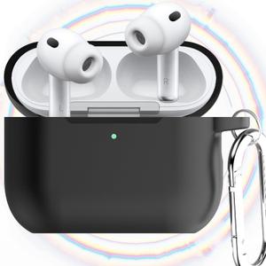 Compatible for AirPods Pro 3 Case Cover(2025) with Keychain, Soft Silicone Skin Case Cover Full Protective Front LED Visible(Black)
