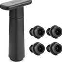 WOTOR Wine Saver Vacuum Pump with 4 Stoppers, Wine Stopper & Preserver, Reusable Bottle Sealer Keeps Fresh, Ideal Accessories Gift (Flat Handle) (Black)