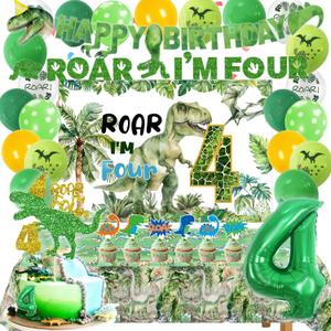 Dinosaur 4th Birthday Party Decorations Boy,Roar Im 4 Dinosaur Party Decorations, Boys 4th Dinosaur Birthday Party Decorations.