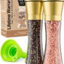 Home EC Original Gold Salt and Pepper Grinder Set of 2 - Adjustable Ceramic Grinder - Tall Glass Salt and Pepper Shakers With Funnel and Ebook - Kitchen Spice Mill - Gold Kitchen Accessories