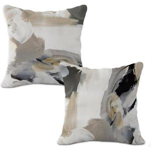Modern Abstract Throw Pillow Covers, 18x18 Set of 2 Grey and Beige